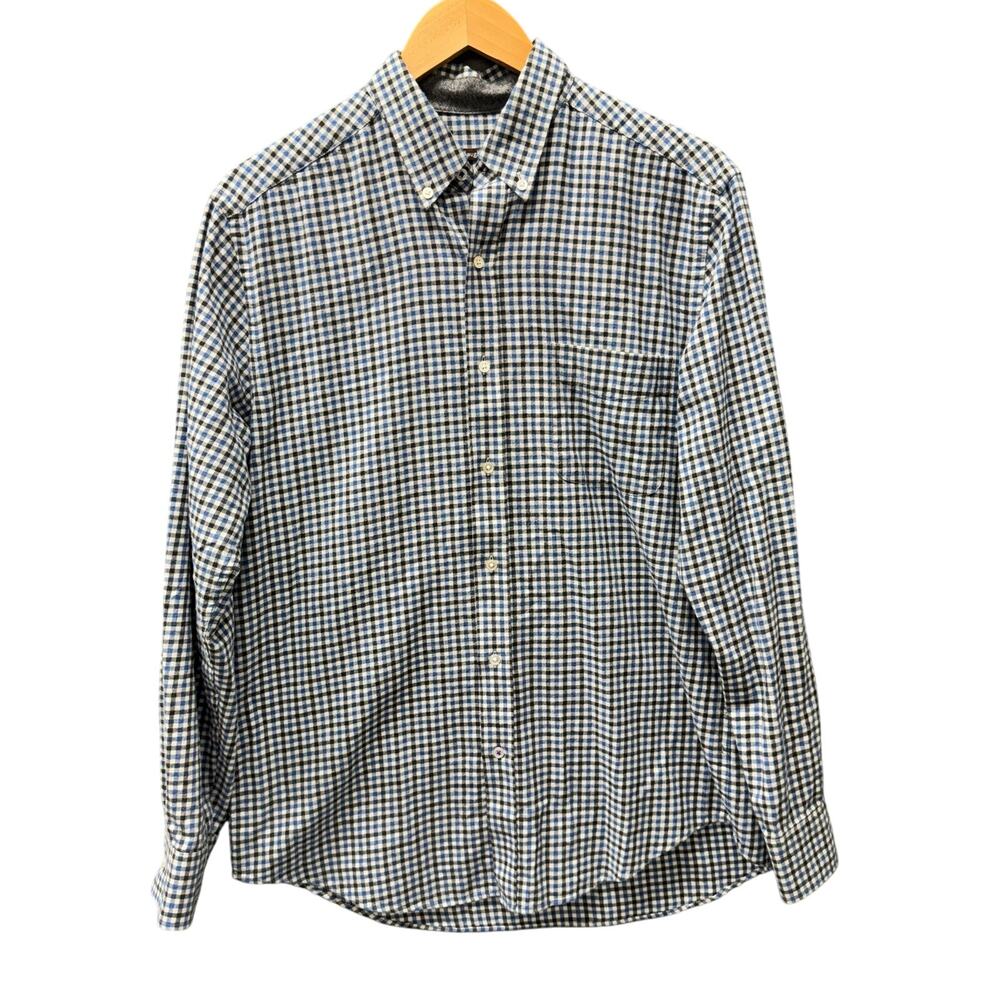 J McLaughlin Shirt Mens Medium Flannel Button Down Check Blue Black Coastal